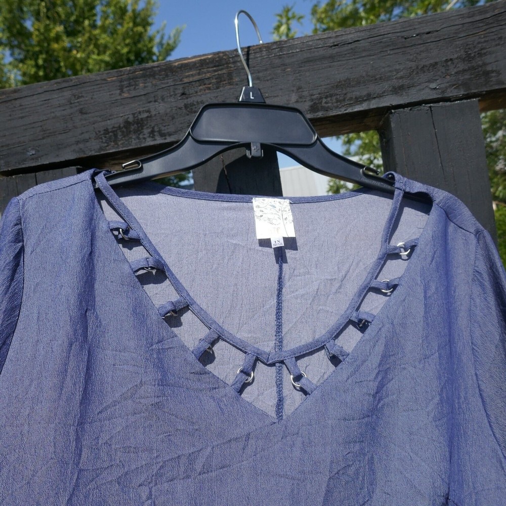 Naif Pullover Swing Dress Denim Blue Chambray NWT 1X Bell Sleeve - Picture 5 of 9